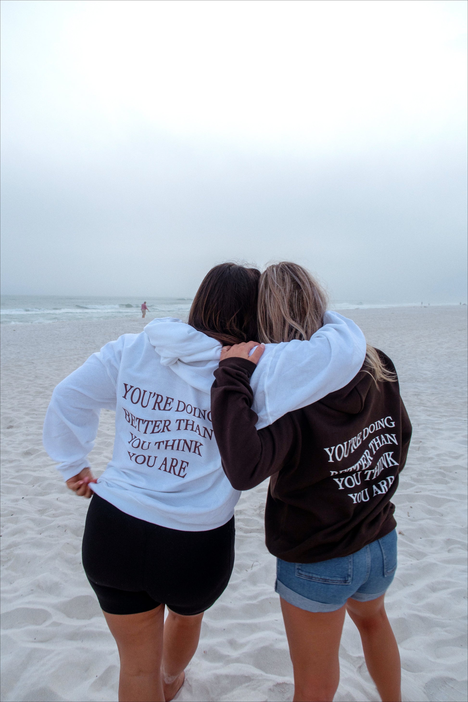 gildan brown and white 50% cotton and 50% polyester hoodie with inspirational christian quote on the back. You're doing better than you think you are quote like trendy Pinterest and VSCO hoodies and sweatshirts